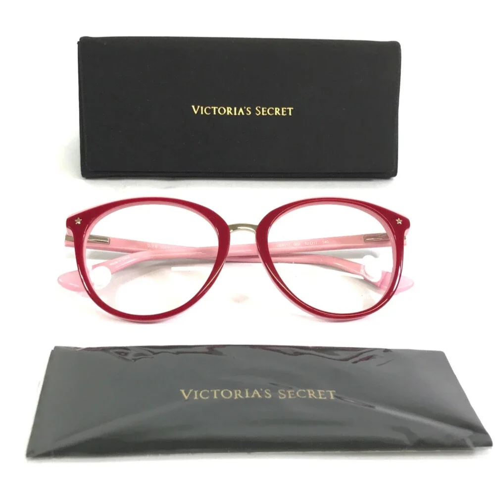 Victoria's Secret Eyeglasses Frames VS5017 069 Dark Red on Pink Round 52-17-140